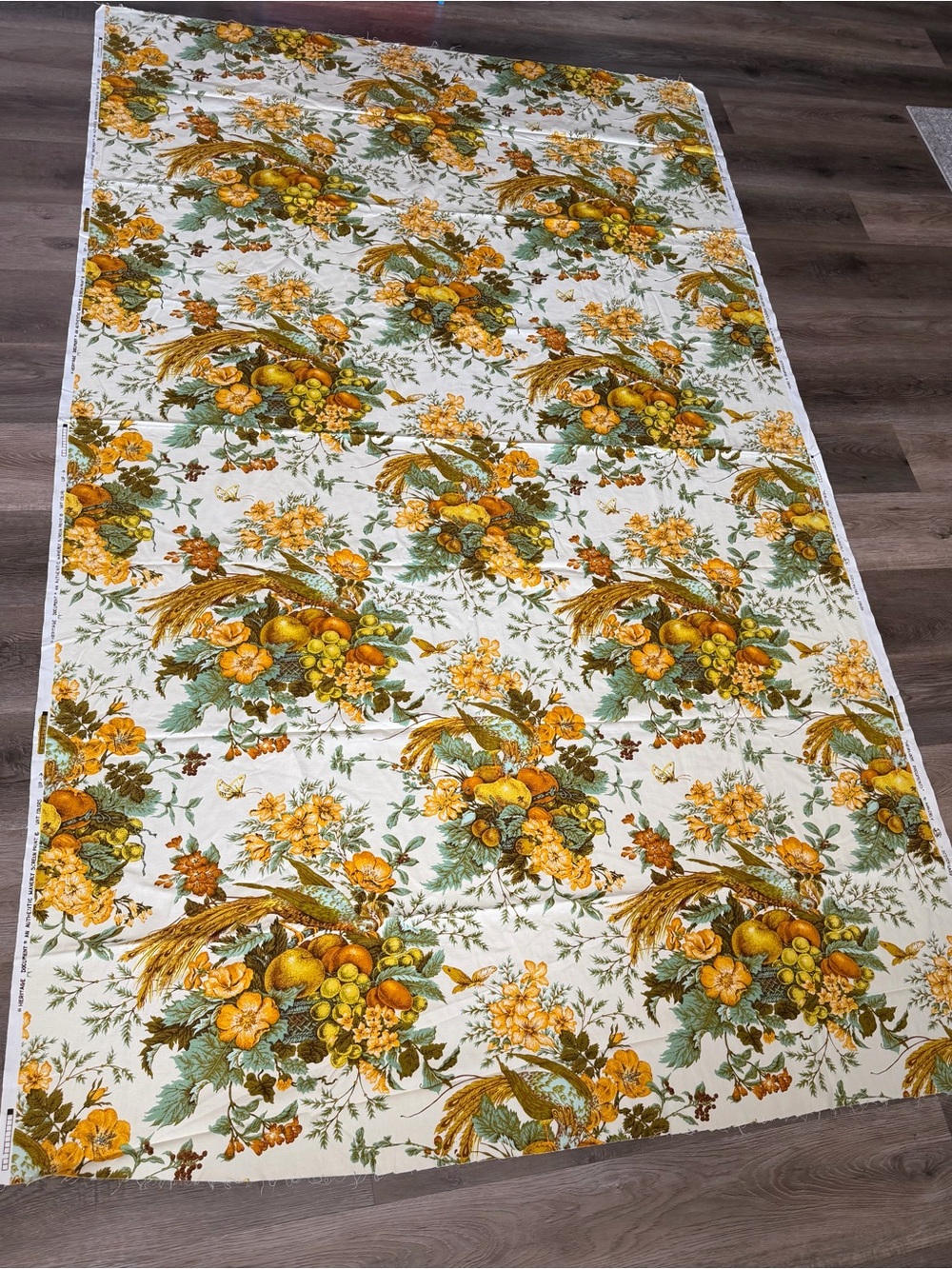 Vtg Waverly Heirloom Documents Harvest Pheasant Fruit Floral Fabric 2.5 Yards